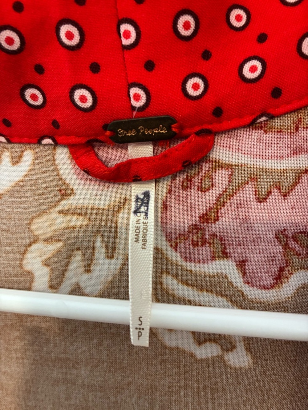 Free People Red & Tan Mixed-Print Cardigan/Cover up or Kimono - Picture 6 of 7